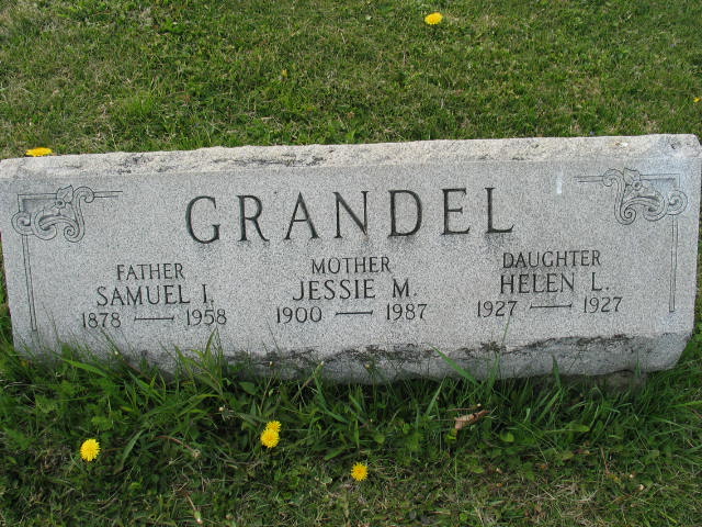 Samuel I, Jessie M, Helen L. Grandel tombstone